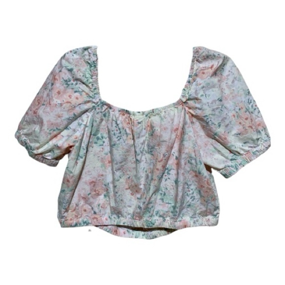 H & M Floral Puff Sleeve Top Size Medium